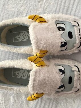 Vans White Fuzzy Monster Slip-On Kids Shoes with Yellow Horns